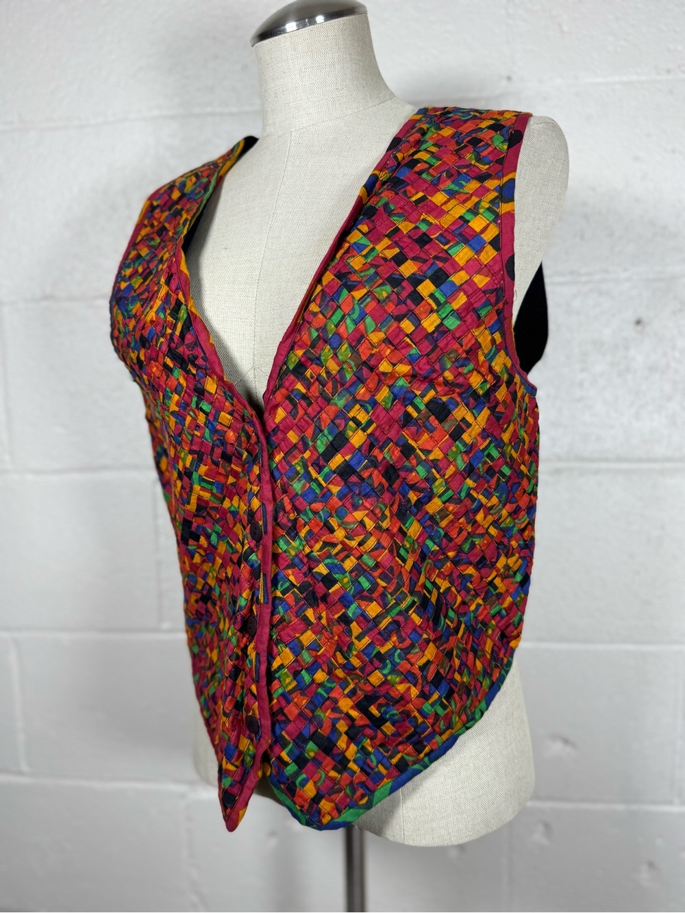 Vintage Shelly & Co 100% Cotton Multicolor Rainbow Woven Vest Medium
